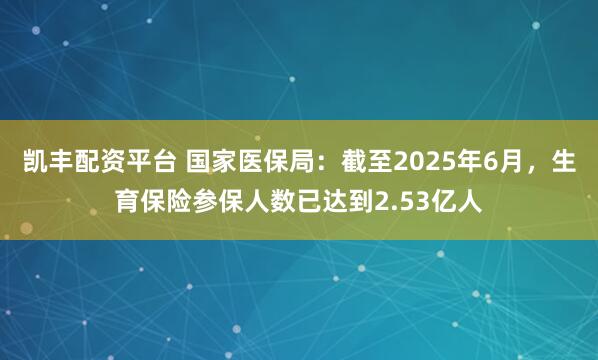 凯丰配资平台 国家医保局：截至2025年6月，生育保险参保人数已达到2.53亿人
